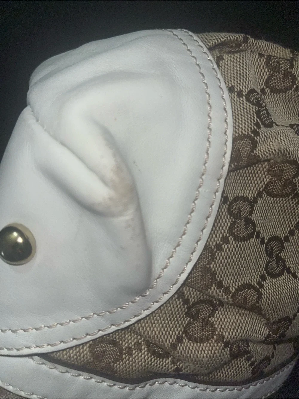 Gucci Beige GG Canvas Satchel with White Leather Trim